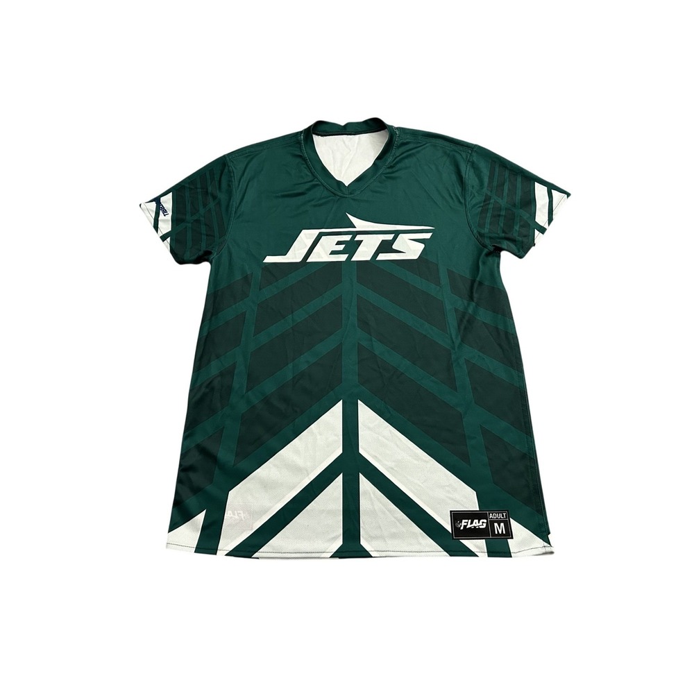NFL Flag Football Jersey New York Jets Adult Medium Green White Excellent V-Neck